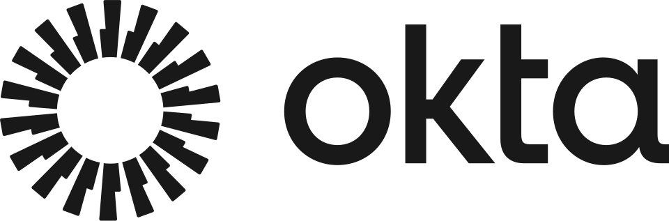 Okta logo featuring a stylized sun or gear icon next to the company name.