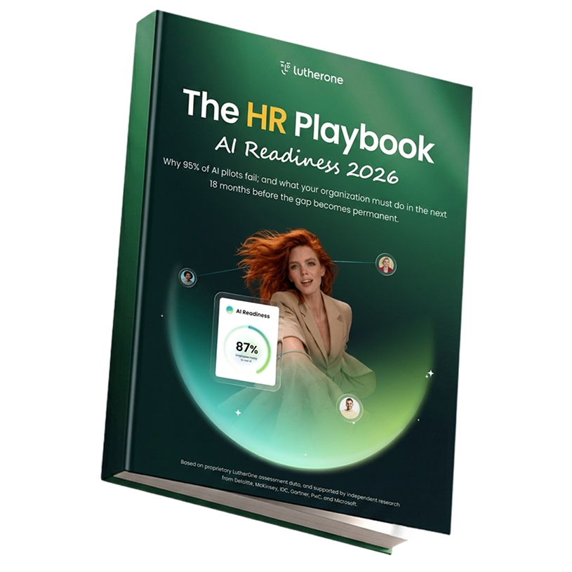 Cover of 'The HR Playbook AI Readiness 2024' featuring a woman.