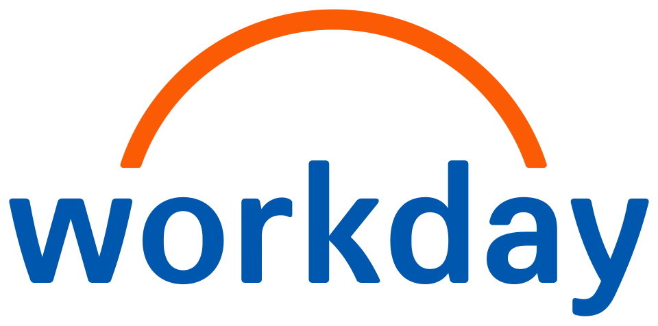 The Workday logo features the company name in blue text with an orange arc above.