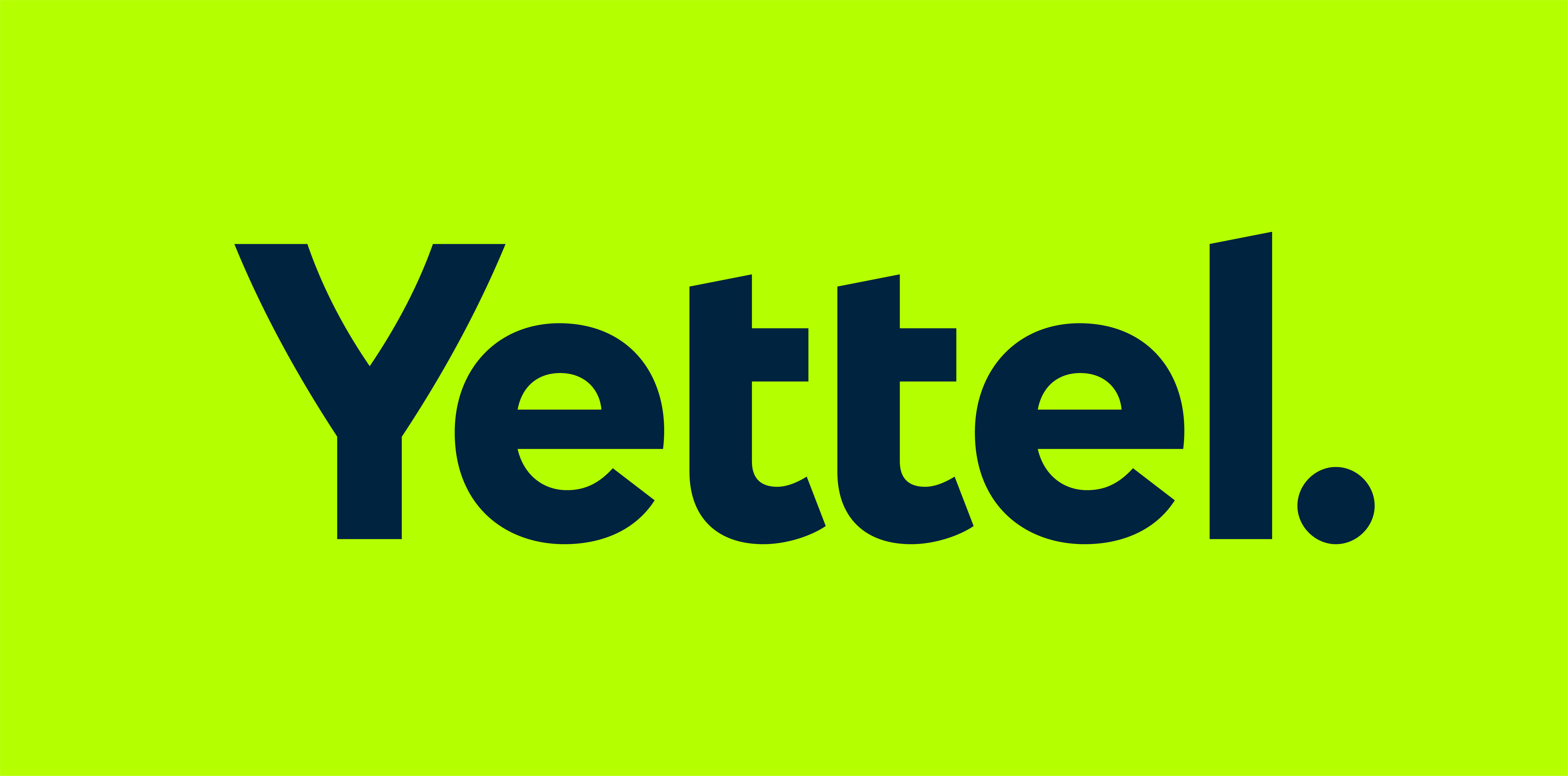 The Yettel logo features dark blue text "Yettel." on a vibrant lime green background.