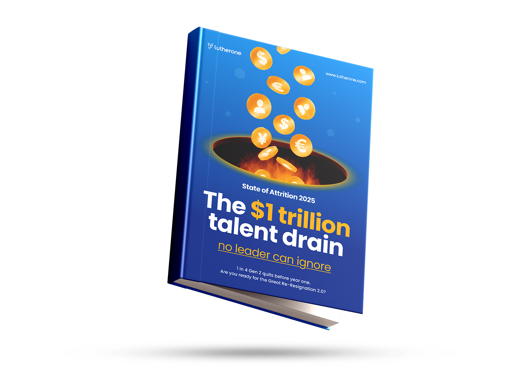 Book cover titled 'The $1 trillion talent drain' with golden coins falling into a black hole.