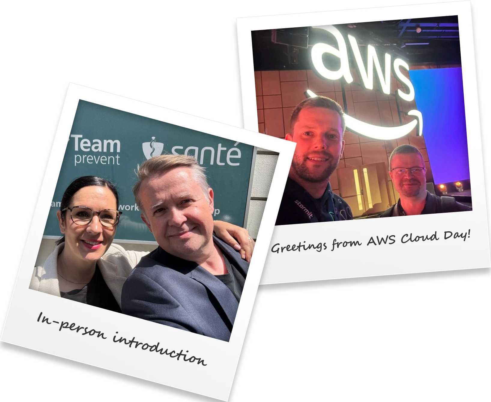 A smiling man and woman pose for a selfie before a 'Team prevent' banner.