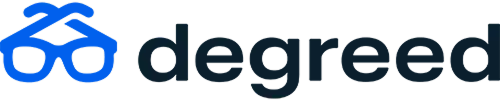 The Degreed logo featuring a blue glasses icon and the company name.