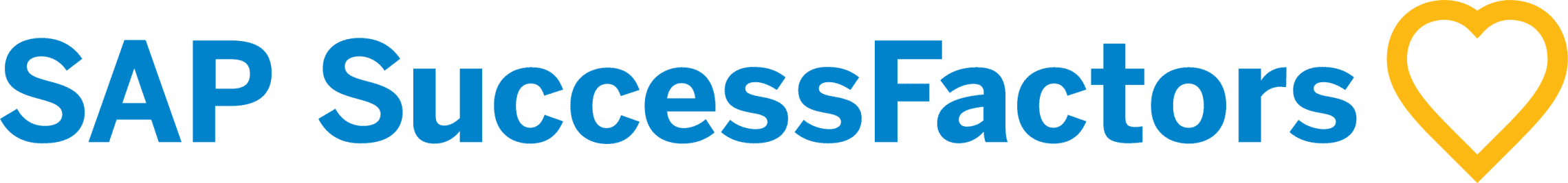 SAP SuccessFactors logo in blue text with a yellow heart icon.