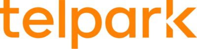 Orange text on a black background displays the word 'telpark'.